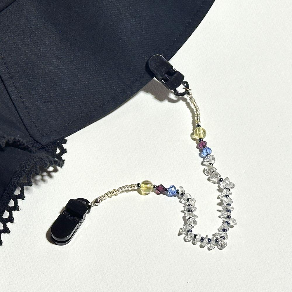 天然石の水晶とビーズの帽子クリップ（クリスタルのハットクリップ／帽子ストラップ）