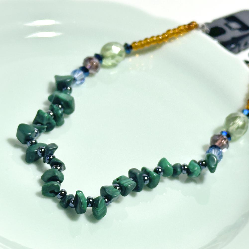 天然石の孔雀石とビーズの帽子クリップ　（ハットクリップ／帽子ストラップ） | 8枚目