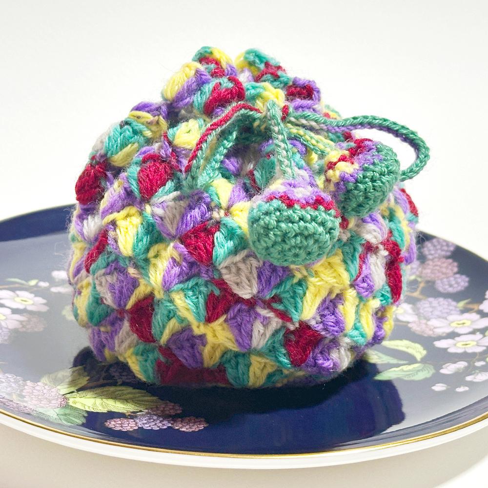 寒色系カラフルな手編みのポーチ　（毛糸ポーチ／かぎ編み／大人可愛い） | 11枚目