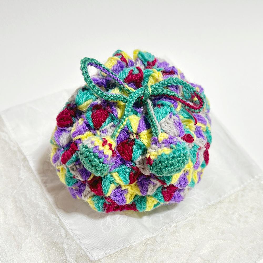 寒色系カラフルな手編みのポーチ　（毛糸ポーチ／かぎ編み／大人可愛い） | 6枚目