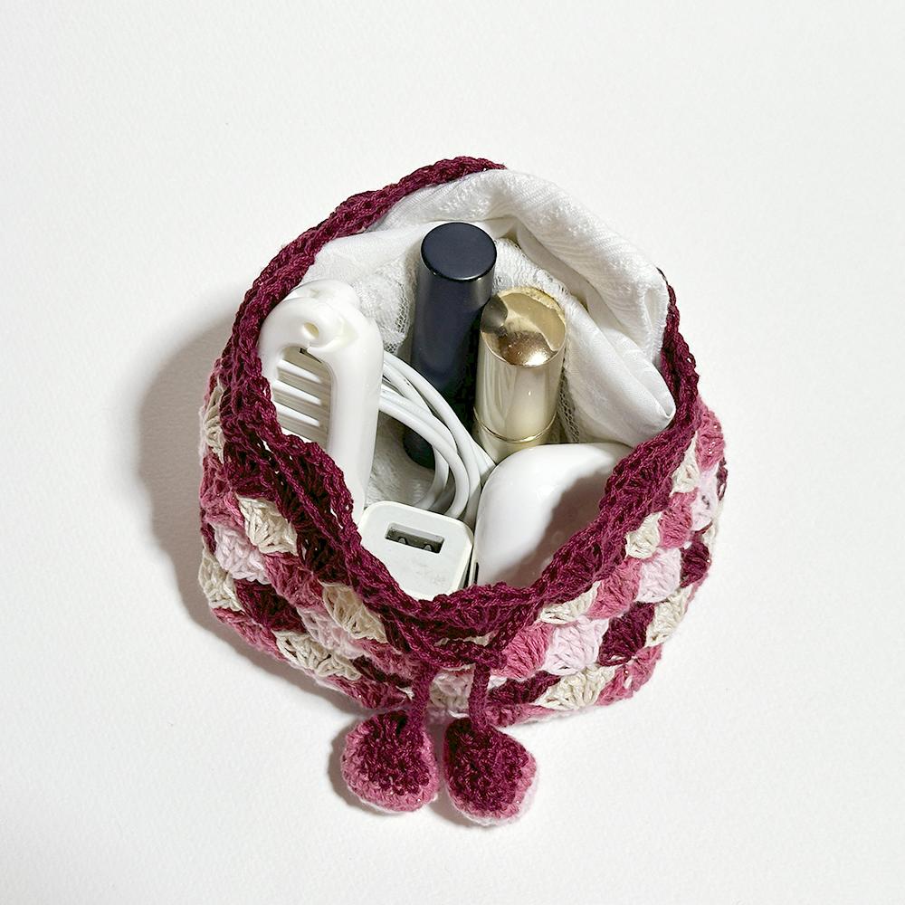赤系でまとめた手編みのポーチ　（毛糸ポーチ／かぎ編み／大人可愛い） | 11枚目