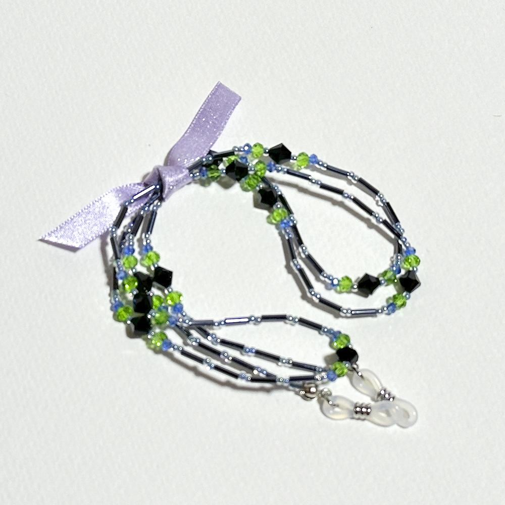 メタリックブラックと寒色カラーの大人眼鏡チェーン　（ビーズアクセサリー／眼鏡ストラップ／サングラスアクセサリー） | 10枚目
