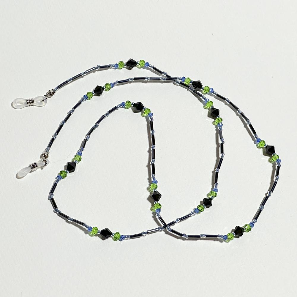 メタリックブラックと寒色カラーの大人眼鏡チェーン　（ビーズアクセサリー／眼鏡ストラップ／サングラスアクセサリー） | 3枚目